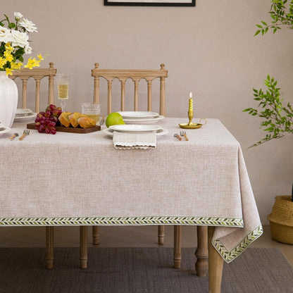 Textured Table Clothes Linen Style Rustic Washable Tablecloth Jacquard Trim Rectangle Table Cloth,Oblong Table Cover for Kitchen Dinning Tabletop Decoration Linen Brown,55X84 Inch1