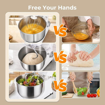 6.5QT Stand Mixer, 700W 6-Speed Tilt-Head Electric Stand Mixer, 3-In-1 Kitchen Mixer with Bowl, Dough Hook, Wire Whisk & Flat Beater, Perfect for Bakery, Cake, Bread and Home Baking3