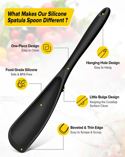 Pack of 2 Cooking Spoons for Non Stick Cookware, Multifunction Spatula Spoon Bpa-Free, One-Piece Design, Suitable for Scooping, Scraping, Serving and Mixing(Black)2