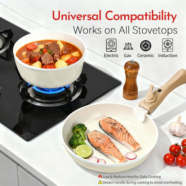 18-Piece Ceramic Nonstick Cookware Set, Pfas/Pfoa/Ptfe-Free & Non-Toxic Pots and Pans Set with Detachable Handles, Dishwasher Safe & Induction Compatible for Kitchen & RV Cooking5
