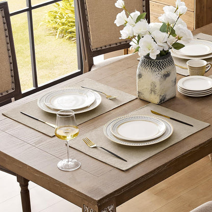 Cloth Placemats Set of 4, Heat Resistant Double Layered Thickened Place Mats, Washable Faux Linen Farmhouse Table Mats for Kitchen/Dining/Party/Outdoor, Beige2
