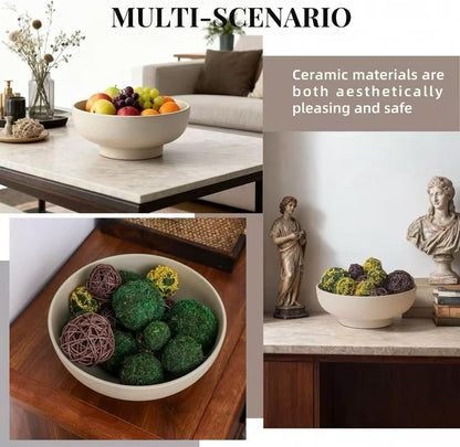 Stoneware Fruit Bowl for Kitchen Counter,Large Ceramic Decorative Bowls for Home Decor,Entryway Pedestal Bowl for Keys- 10.5Inch (Greige)3