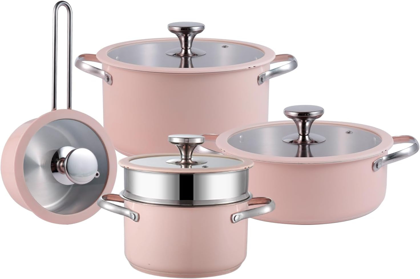 9pcs-stainless-steel-cookware-set-for-family-kitchen-304-grade-ceramic-coated-exterior-induction-compatible-pots-and-pans-with-glass-lids-non-toxic-easy-to-clean-pink