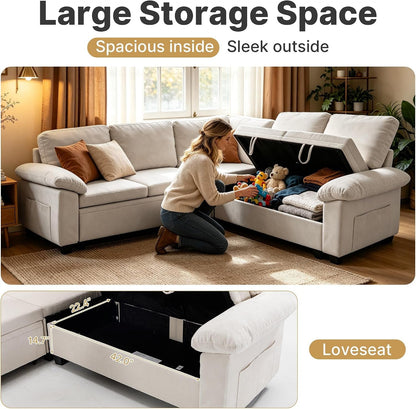 Sectional Sleeper Couch, 5 Seat Modular Sofa Bed with Storage Pull-Out Bed4