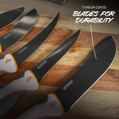 Ergomax 7-Piece Set with Cleaver - Professional Game Processing Knife Kit - Caping & Boning Knives, Skinning Knife, Butcher, Cleaver, Elite Big Game, Elk & Deer Hunting Gear4