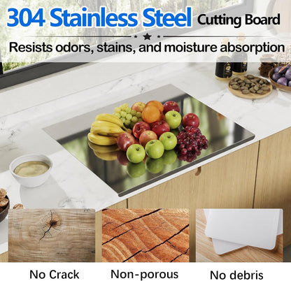 304 Stainless Cutting Board with Lip, 27.6" X 22.8" Steel Cutting Board | 1.5Mm Thick Brushed Surface Board, Countertop Protection, Nice for Kneading, Cutting, Rolling Dough and Food Preparation2