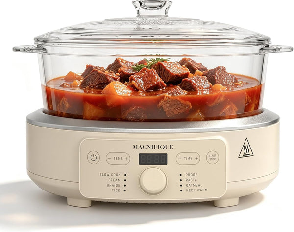 5 Quart Claypot Multi-Cooker, with 8-In-1 Casserole Programmable round Slow Cooker, Dutch Oven, Pasta, Nonstick Oven Safe Pot to 450°F, Oatmeal1