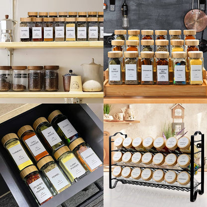 Glass Spice Jars with Bamboo Lid & 398 Label for Cabinet & Drawer Organizer6