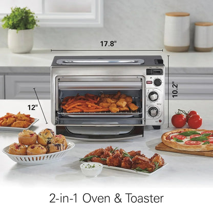 2-In-1 Countertop Toaster Oven and Long Slot 2 Slice Toaster | Bake, Broil Toast | 2 Rack Positions | 60 Minute Timer | Automatic Shut off | Shade Selector | Stainless Steel | 31156J7