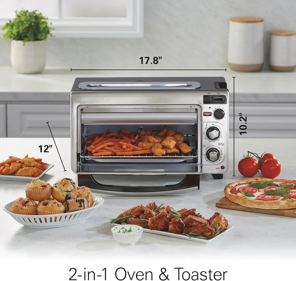 2-In-1 Countertop Toaster Oven and Long Slot 2 Slice Toaster | Bake, Broil Toast | 2 Rack Positions | 60 Minute Timer | Automatic Shut off | Shade Selector | Stainless Steel | 31156J7