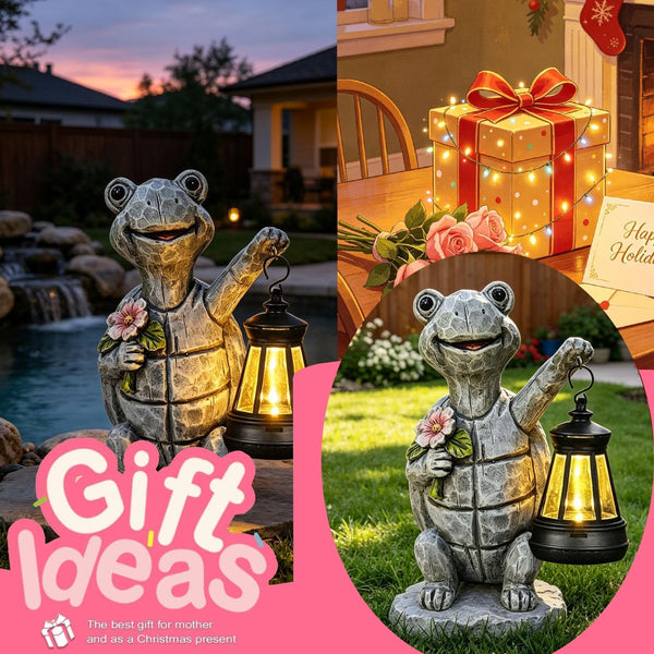 Solar Garden Outdoor Statues Turtle with Lights Resin Statue with Solar Lantern, Decorative Lawn(Turtle 2)6