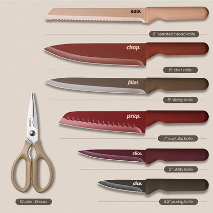 Kitchen Knife Set, 6 Floral Knives with 6 Blade Guards, 12-Piece | Stainless Steel Blades, Ceramic Nonstick Coating, Long-Lasting Sharpness, Rust-Resistant, Non-Slip, Dishwasher Safe2
