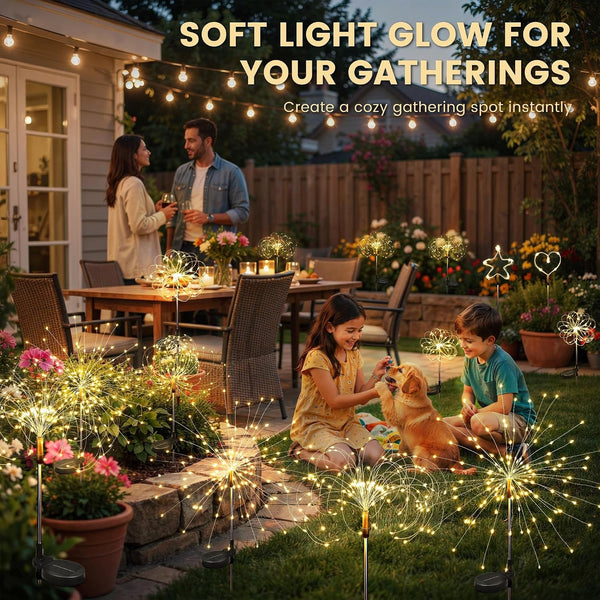 Solar Garden Lights Outdoor, 4 Pack Firework Lights, Warm White4