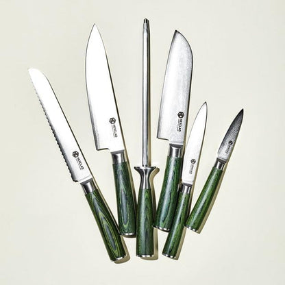 Hexclad Green 6 Piece Japanese Damascus Stainless Steel Knife Set2