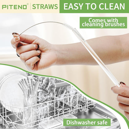 ® 12Pcs Glass Straws with 4Pcs Brushes, Reusable Clear Glass Drinking Straws, 8.5''X10Mm, Set of 6 Straight and 6 Bent with 4 Cleaning Brushes, Perfect for Smoothies, Milkshakes, Juice, Tea5