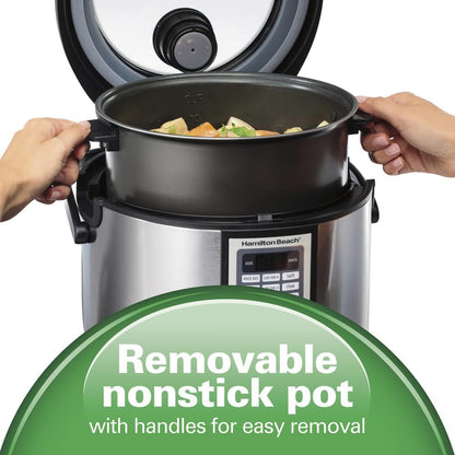 Hamilton-Beach Multi Cooker Rice Cooker, Slow Cooker, Food Steamer 4.5 Quart Capacity - Silver/Black4
