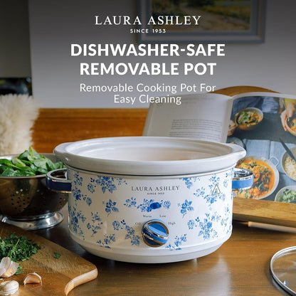 Laura Ashley China Rose Large Slow Cookers 6.8 Quarts - Slow Cooker 6.8QT | Serves 8-10 People, 3 Heat Settings, Keep Warm, Energy Efficient, Tempered Glass Lid, Dishwasher Safe Removable Ceramic Pot3