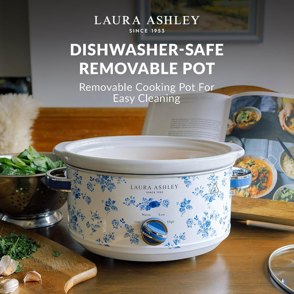 Laura Ashley China Rose Large Slow Cookers 6.8 Quarts - Slow Cooker 6.8QT | Serves 8-10 People, 3 Heat Settings, Keep Warm, Energy Efficient, Tempered Glass Lid, Dishwasher Safe Removable Ceramic Pot3