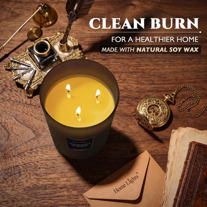 Luxury Designer Scented Large Jar Candle, 100% Nature Soy Wax, 33.26 Oz，3 Wick， Highly Scented & Long Lasting-Sandalwood & Jasmine6