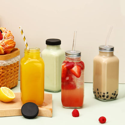 10Pcs 16Oz Glass Juice Bottles with Lids | Reusable Juice Containers Drinking Jars Water Cups with Brush, Glass Straws, Lids with Hole4
