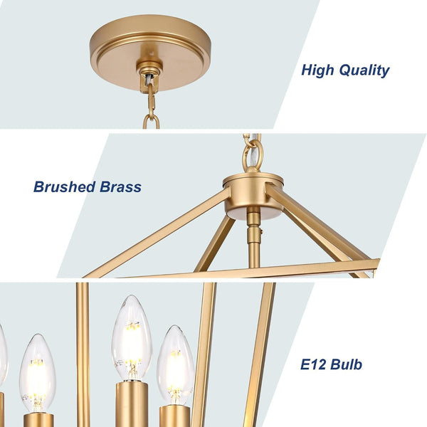 6-Light Gold Chandelier，Modern Ceiling Light Farmhouse Lantern Light Fixtures with Industrial Metal Cage Adjustable Height Kitchen Chandelier for Entryway Hallway Foyer Bedroom7