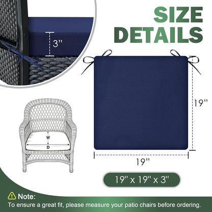Outdoor Chair Cushions Set of 2, 19X19X3 Inch Waterproof & Fade Resistant Patio Furniture Seat Cushions with Ties, Square Outdoor Dining Chair Cushions for Lawn, Garden, Deck & Yard, Navy Blue3