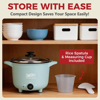 Small Rice Cooker 2-Cup Uncooked/ 4-Cup Cooked, Mini Hot Pot Electric, Mini Electric Pot, Ceramic Rice Cooker, Small Rice Steamer, Noodle & Oatmeal Cooker, Dual Modes, Single Serve, Aqua5