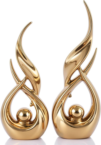 2 PCS Gold Ceramic Statues for Home Decor Accents, Modern Abstract Art Sculptures, Elegant Tabletop Decorative Objects for Dining Room, Entryway, Tv Stand, Mantel, Coffee Table Centerpieces1