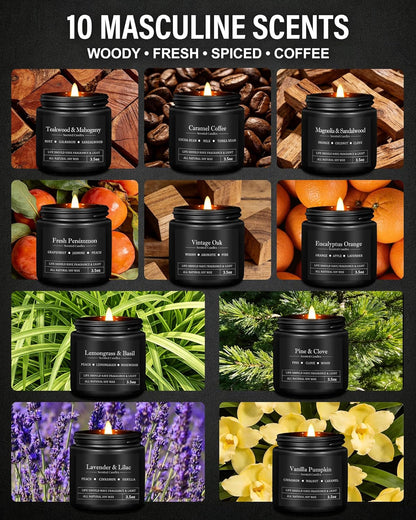 10 Pack Scented Candles for Men, Masculine Candle Gift Set with Woody & Fresh Scents, Soy Wax Aromatherapy Candles for Home, Gifts for Him, Boyfriend, Father'S Day3