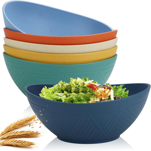 60Oz Wheat Straw Bowls Set of 6 Salad Bowls Large Popcorn Bowl Unbreakable Serving Bowls Microwave & Dishwasher Safe Bowl Set Centerpiece Bowls for Kitchen, Party, Decor, Camping (Multi)1