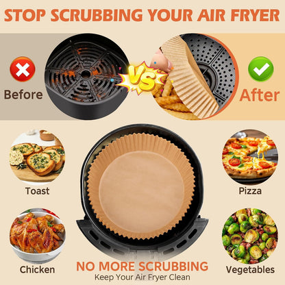 Air Fryer Liners Disposable, 8 Inch round Paper for 5-8 QT Air Fryers | 100 Pcs Unbleached Parchment Paper, Non-Stick, Greaseproof for Baking, Roasting, Microwave, Oven, Airfryer Basket Accessories3