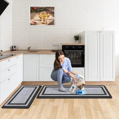 Kitchen Mats Set of 2,Cushioned Anti-Fatigue Non-Skid Rug Sets | Ergonomic Comfort PVC Kitchen Mats for Floor,Standing Mat for Kitchen,Floor,Office,Sink,Laundry, Black Frame6