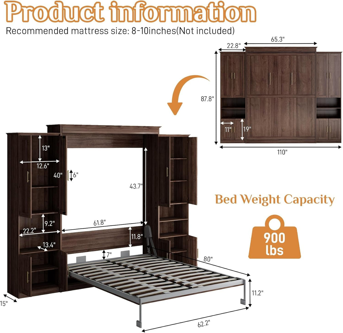 queen-murphy-bed-with-2-side-cabinets-usb-port-shelves-walnut