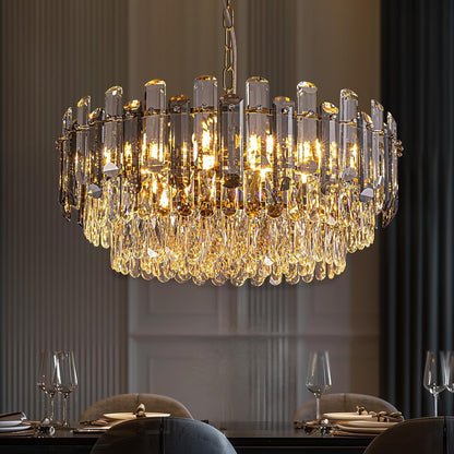 Gold Crystal Chandeliers, 24-Inch 3-Tier Modern Crystal Chandelier for Dining Room, Luxury Crystal Pendant Light Ceiling Light Fixture for Living Room Kitchen Island Bedroom Entryway, Brass Finish1