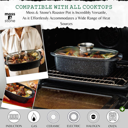 6 Quart Oval Roaster Pot with Lid, 12"X8.3" Die Cast Aluminum Chicken Roaster, Induction, Gas & Ceramic Cooktop Compatible, Hard Anodized Nonstick Roasting Pan with Lid, Oven Safe4