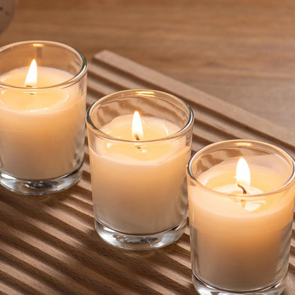 24 Pack Warm White Unscented Clear Glass Filled Votive Candles. Hand Poured Wax Candle Ideal Gifts for Aromatherapy Spa Weddings Birthdays Holidays Party6
