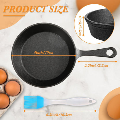 10 Sets 4 Inches Cast Iron Skillets Mini Black Iron Nonstick Frying Pan Small Sizzling Plate Egg Pan Cast Pot Bundle with Oil Brush for Indoor and Outdoor Restaurant Kitchen | Small Sizzling Plate Indoor Outdoor Cooking, Egg Pan Bundle with Brush, Individual Serving Dishes for Restaurant Kitchen2
