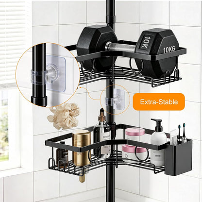 Black Corner Shower Caddy Tension Pole 4-Tier Shower Organizer2