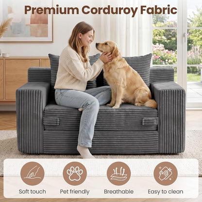 Boneless Mini Couch 53 Inch, 3-In-1 Gray Boneless Couches Covertible Sofa Bed with 4 Pillows, Small Couches for Living Room, Bedroom, Small Space3