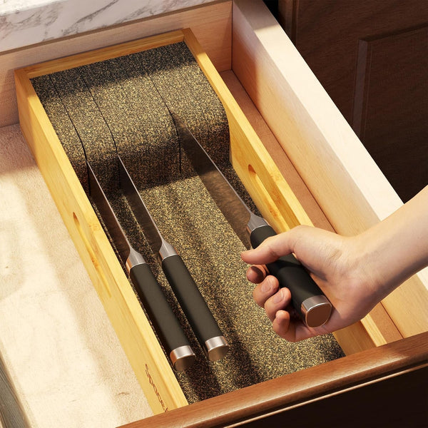 Knife Drawer Organizer Bamboo Insert Dock, Kitchen Steak Knives Holder Organizers Block for Drawer in Storage Organization (Small)6