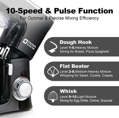 Stand Mixer 8.5 QT, 900 Watt Heavy Dough Mixer (Black) | 10 Speed Adjustable, 8.5 Quart Mixing Bowl with Handle, Tilt-Head, Whisk, Flat Beater and Splash Guard7