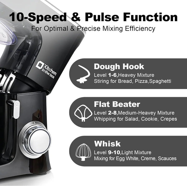 Stand Mixer 8.5 QT, 900 Watt Heavy Dough Mixer (Black) | 10 Speed Adjustable, 8.5 Quart Mixing Bowl with Handle, Tilt-Head, Whisk, Flat Beater and Splash Guard7