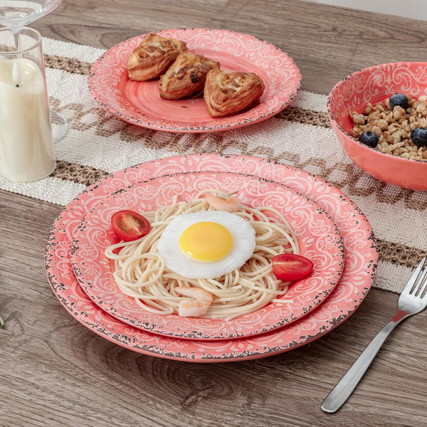 Farmhouse Rustic Melamine Dinnerware Set, 12 Piece Service for 44
