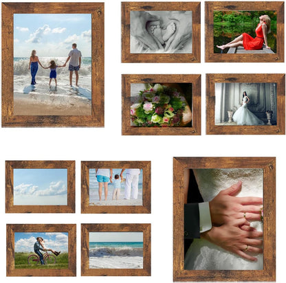 Rustic Picture Frames,10 Pack Collage Picture Frames,Gallery Wall Frame Set with Two 8X10, Four 5X7, Four 4X6, Farmhouse Wood Photo Frames for Living Room Wall Gallery Decor or Desk, Rustic Brown1