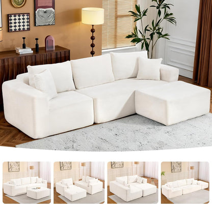 108" Cloud Couch Sectional, Boneless L-Shaped Sofa, Beige, Chaise Ottoman1