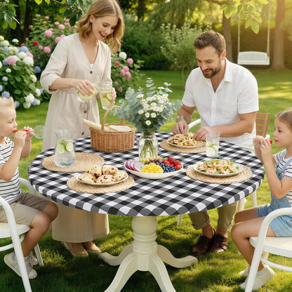 36"-44" Picnic Table Cloth, Flannel Backed Vinyl Fitted Tablecloths2