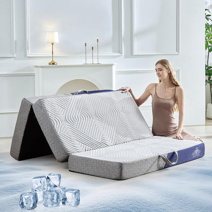 Foldable Mattress Twin Size, 6 Inch Cooling Folding Mattress/Topper, Breathable Absorbs Heat Fabric, Washable Trifold Memory Foam Mattress, Portable Floor Bed for Guest, Yoga, Camping1