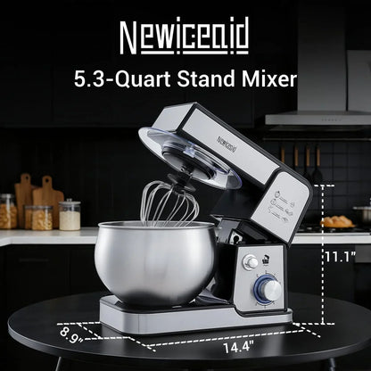 Stainless Steel 6-Speed 5.3QT Stand Mixer | 400W Motor, 5.3QT Bowl, Tilt-Head Design. Dough Hook, Beater & Whisk. for Bread, Cakes & Dough2