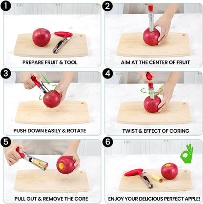Premium Apple Corer Tool - Easy to Use and Clean - Sturdy Apple Core Remover with Sharp Serrated Blades - Stainless Steel Corers for Apple and Pear - Core Fruits with Ease(Red)4
