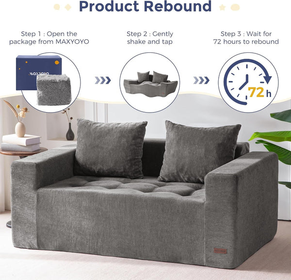 Modular Sofa Couch, 61" Loveseat Boneless Cloud Couch with Deep Seat, Chenille Upholstered Living Room Comfy Sofa Chair for Living Room, No Assembly Required, Light Grey8